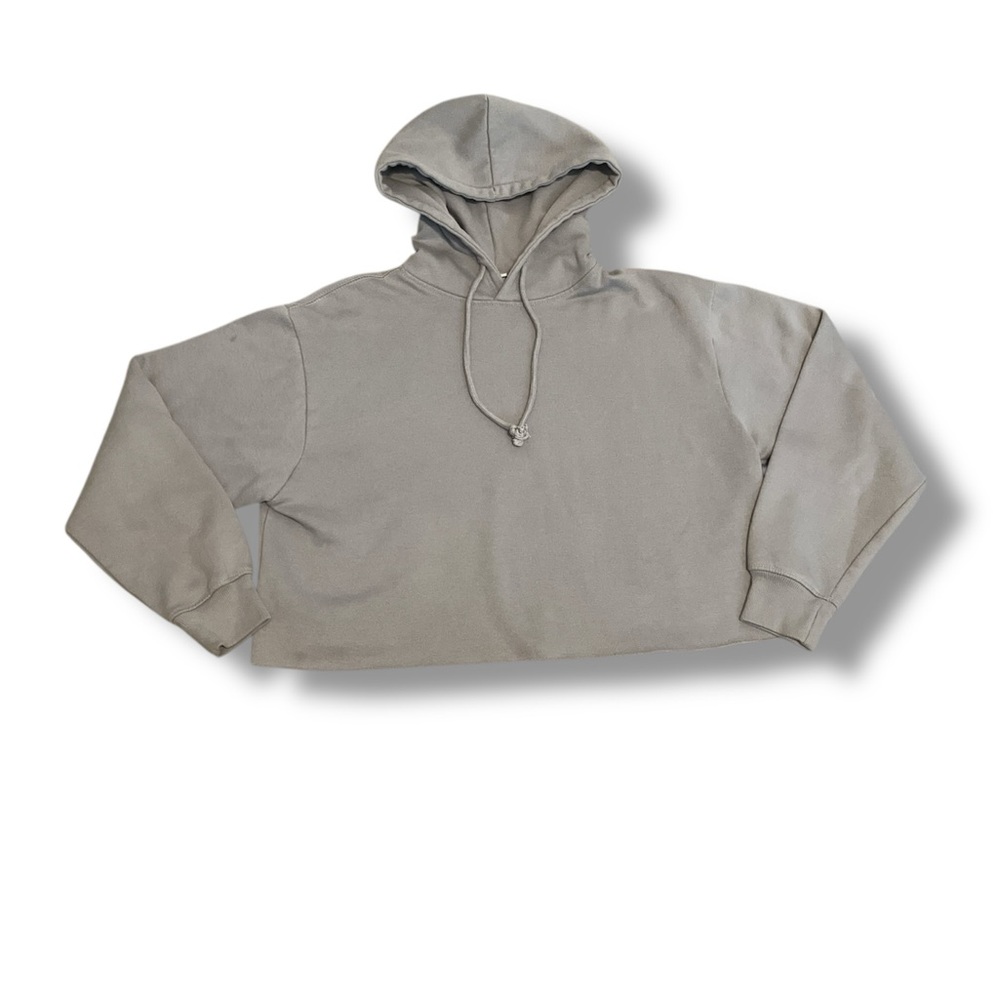 Women's Casual Light Gray Cropped Hoodie - Picture 4 of 10